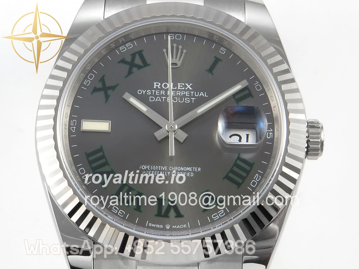 Rolex DateJust 41 126334 904L SS SCF Gray Dial Green Roman on Oyster Bracelet VR3235 - Image 2