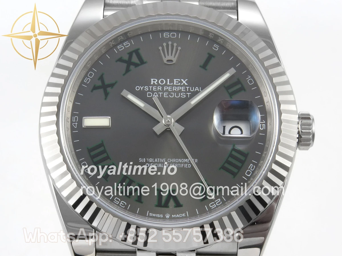 Rolex DateJust 41 126334 904L SS SCF Gray Dial Green Roman on Jubilee Bracelet VR3235 - Image 2