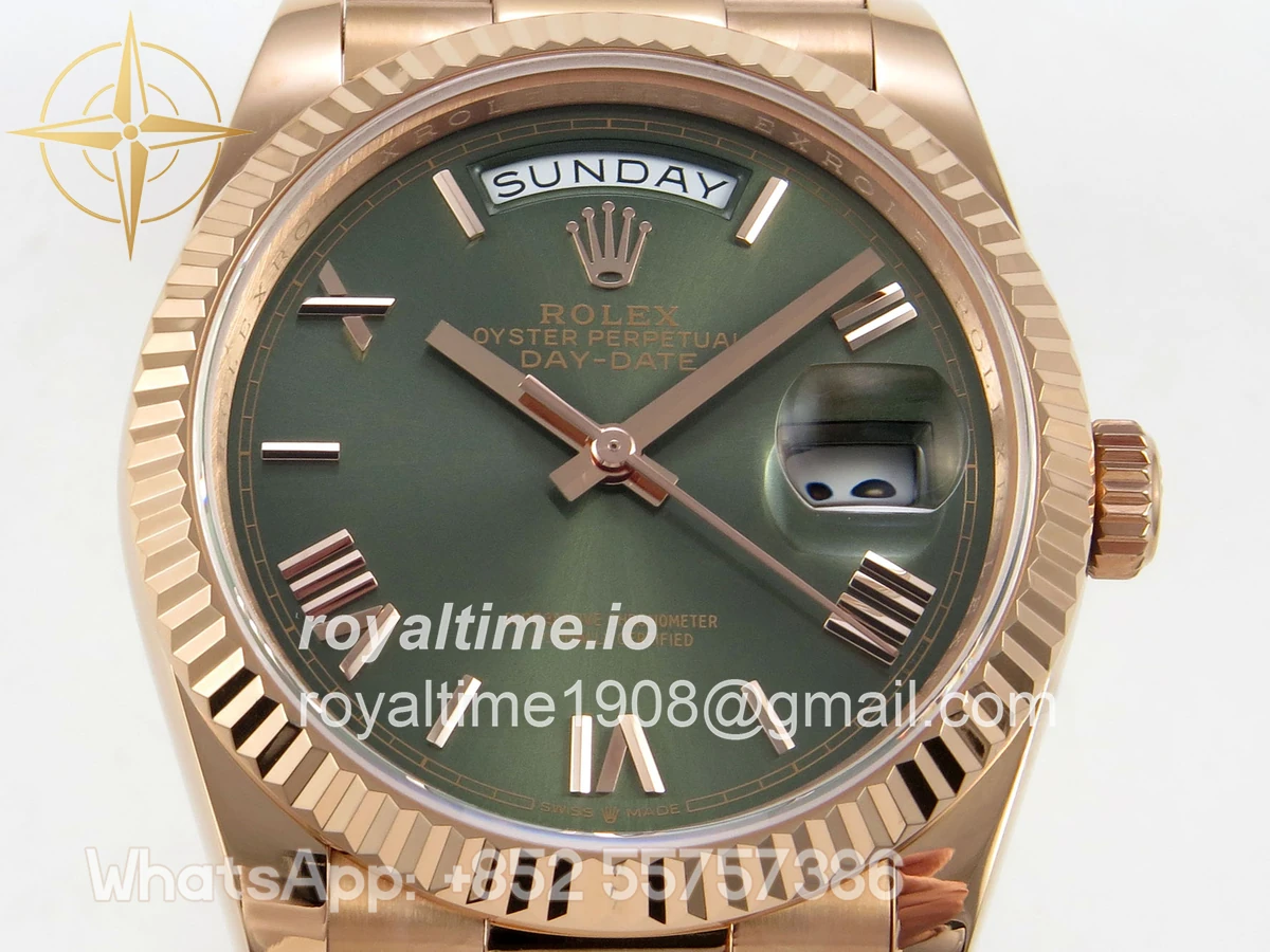 Rolex Day Date 36 RG QF 904L Steel Green Roman Dial on President Bracelet A2836 V3 - Image 2