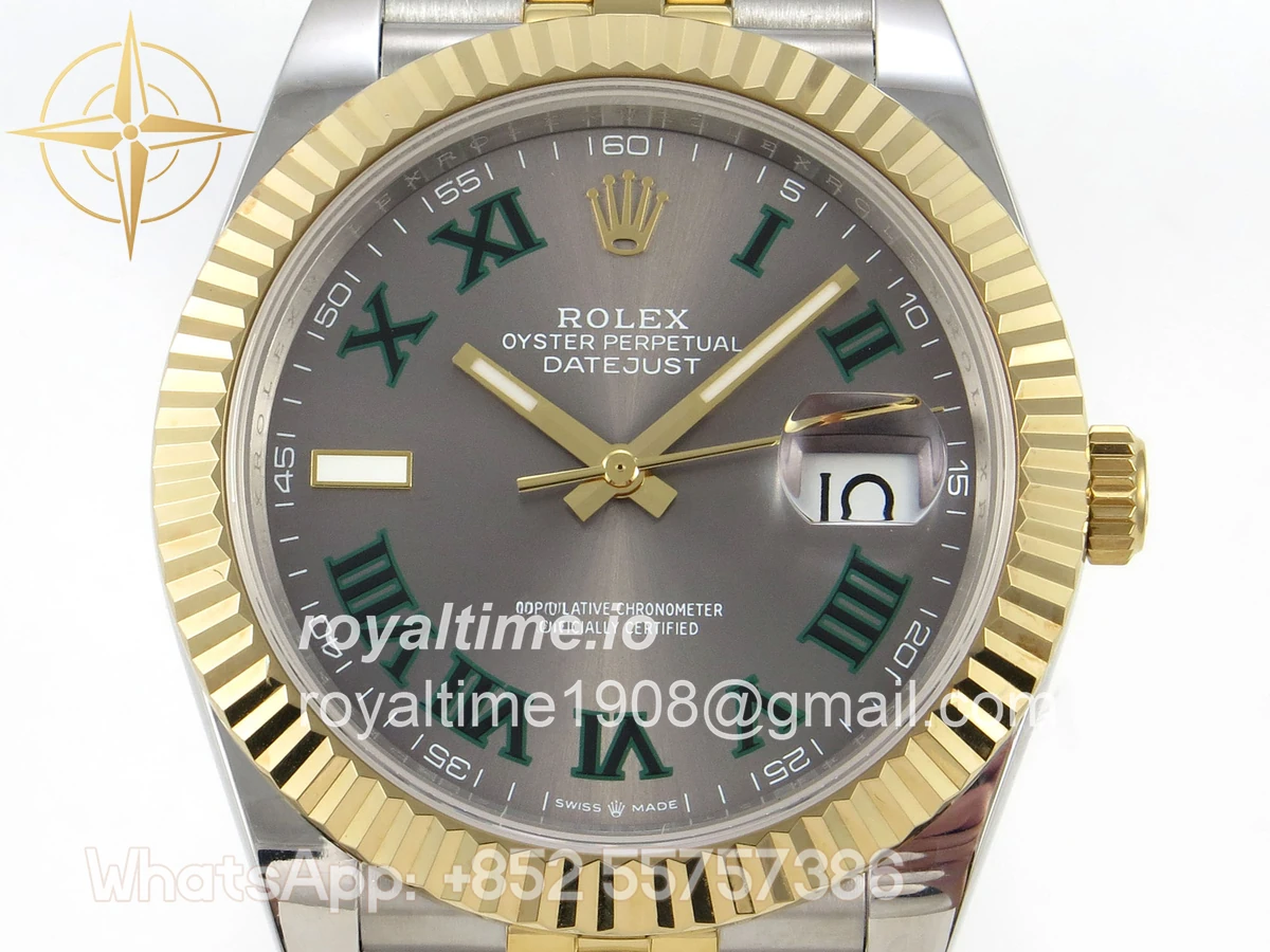 Rolex DateJust 41 126333 QF 904L Steel Gray Dial Green Roman on SS/YG Jubilee Bracelet QF3235 (145g) - Image 2