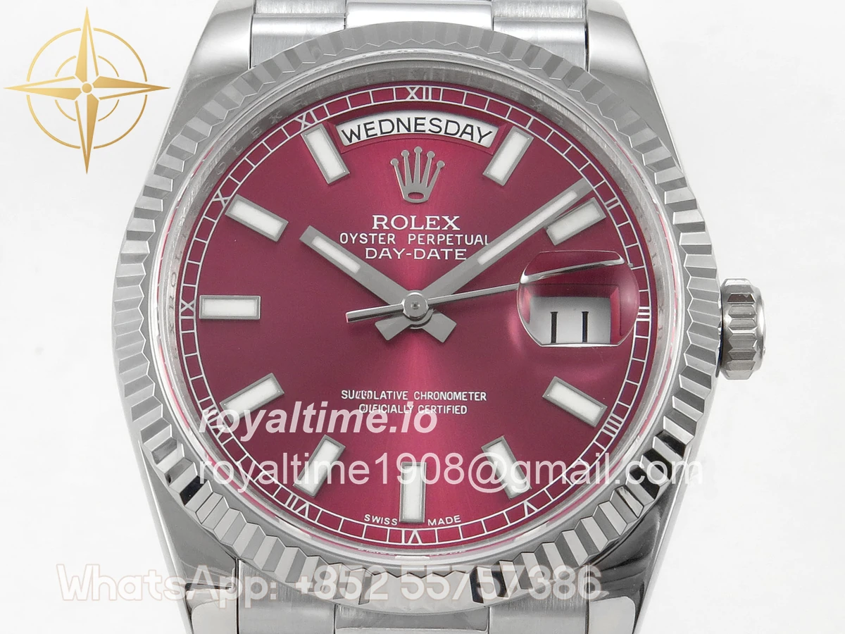 Rolex Day Date 36 SS QF 904L Steel Red Stick Dial on President Bracelet VR3255 V3 - Image 2