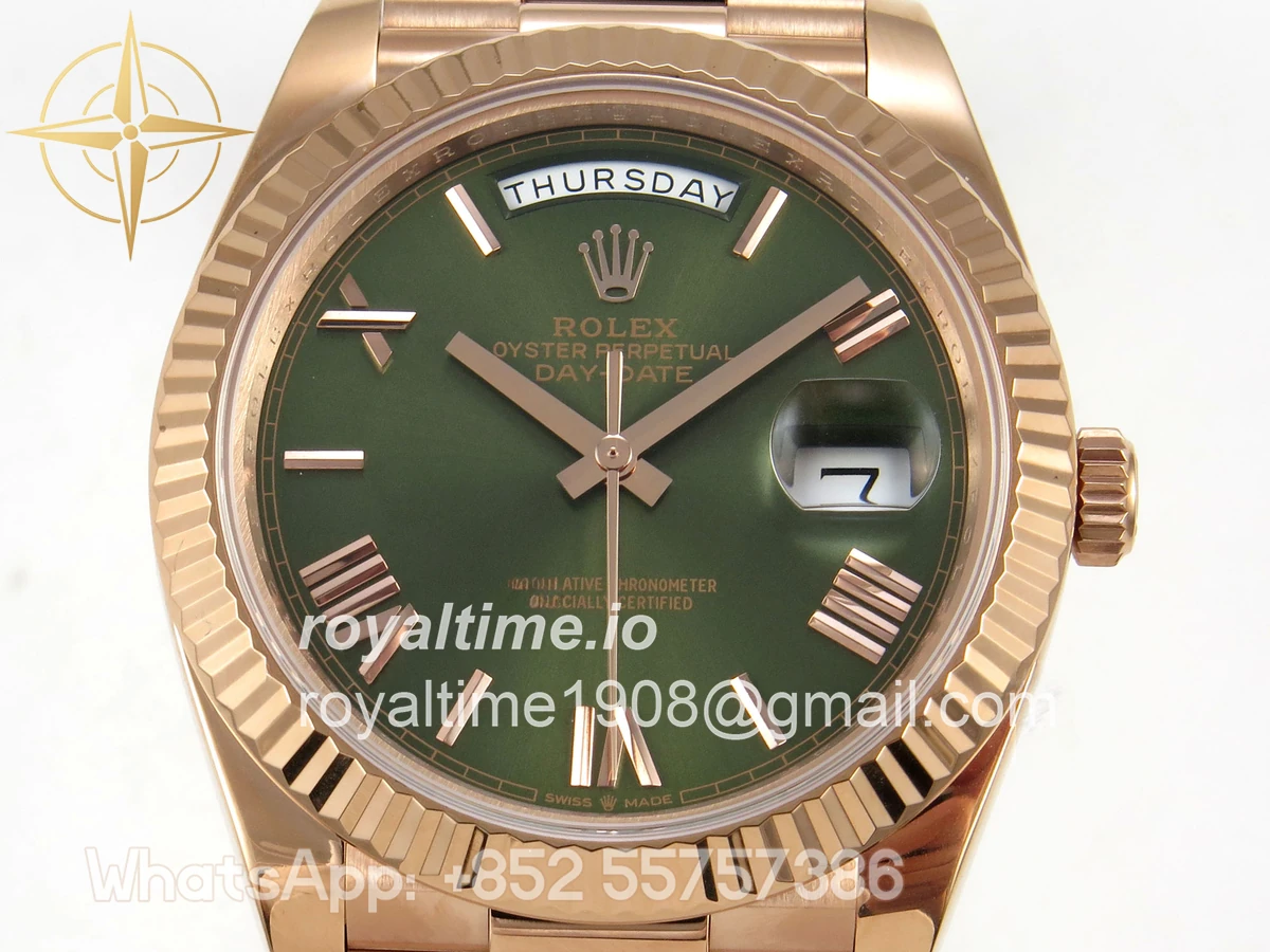 Rolex Day Date 40 RG 228235 QF Green Roman Dial on President Bracelet A2836 V6 (200g) - Image 2