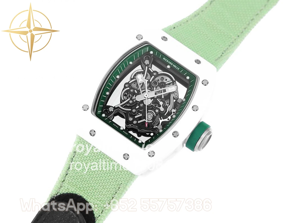 Richard Mille RM 055 White Bubba Watson White Ceramic on Green Nylon Strap - Image 2