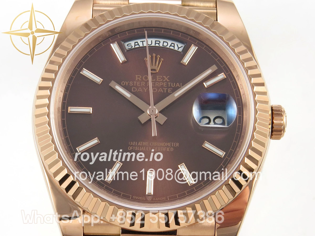 Rolex Day Date 40 RG TMF Brown Stick Dial on President Bracelet VR3255 (Weighted) 208g - Image 2