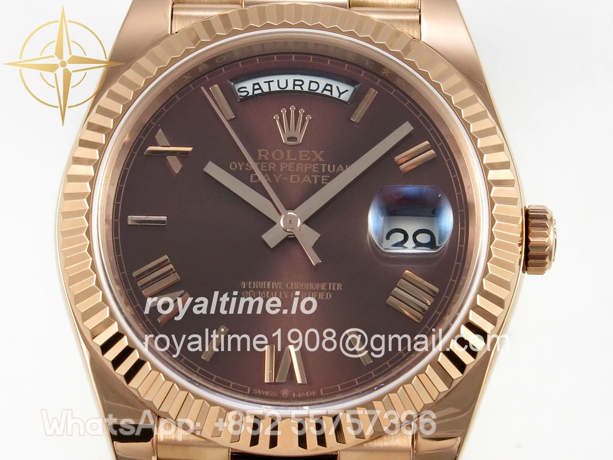 Rolex Day Date 40 RG TMF Brown Roman Dial on President Bracelet VR3255 - Image 2