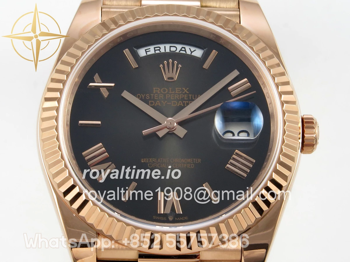 Rolex Day Date 40 RG TMF Gray Ombre Roman Dial on President Bracelet VR3255 (Weighted) 208g - Image 2