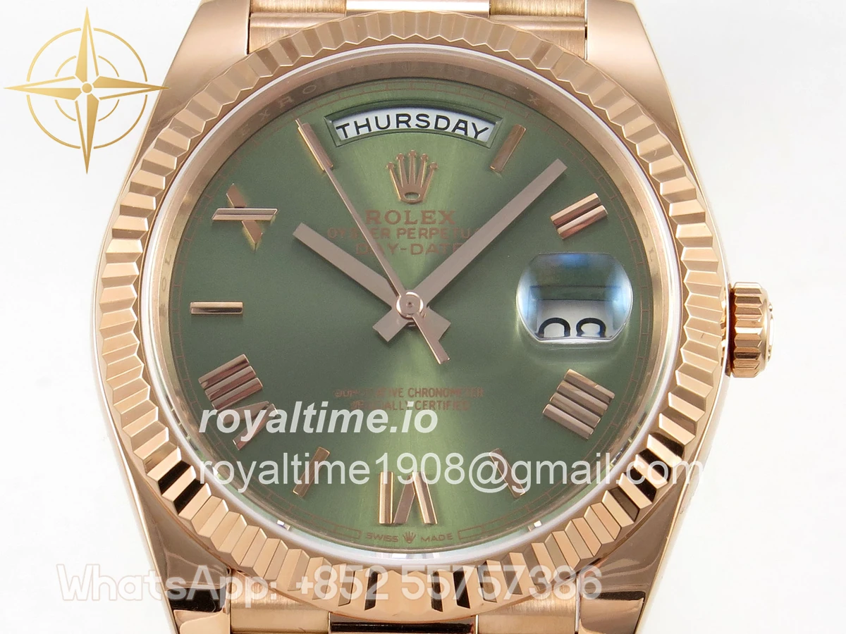 Rolex Day Date 40 RG TMF Green Roman Dial on President Bracelet VR3255 (Weighted) 208g - Image 2
