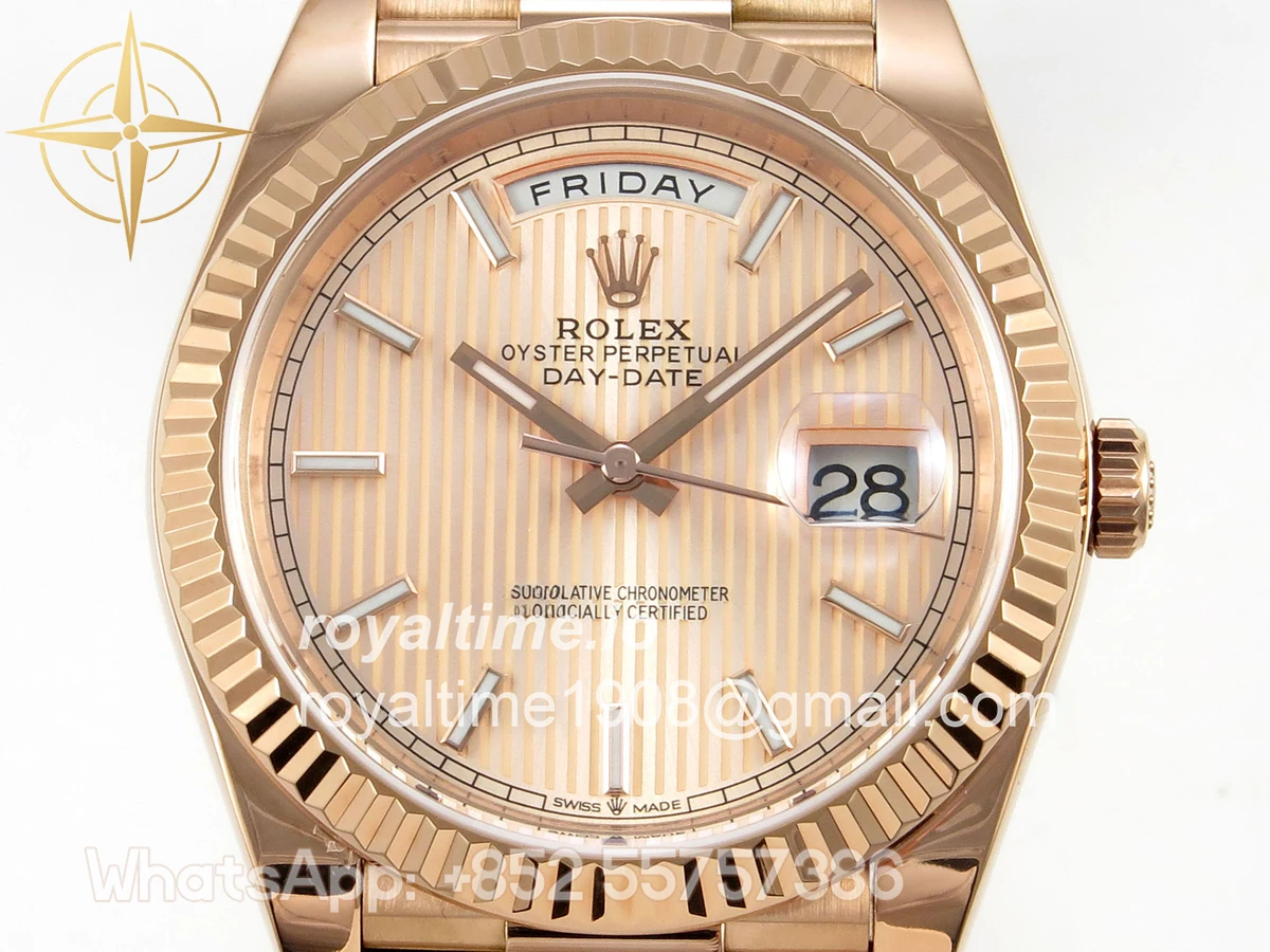 Rolex Day Date 40 RG TMF RG Textured Stick Dial on President Bracelet VR3255 (Weighted) 208g - Image 2