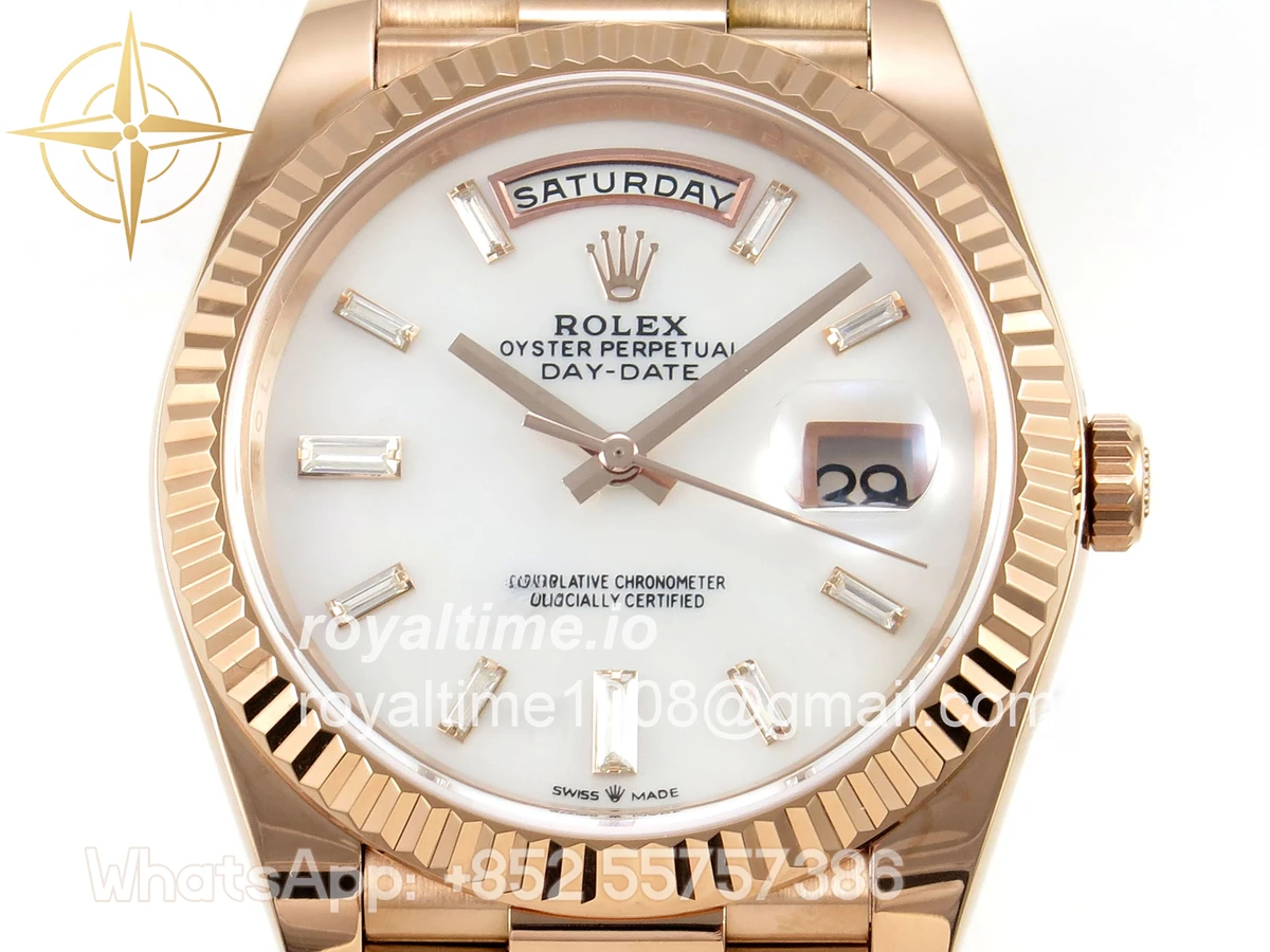 Rolex Day Date 40 RG TMF White MOP Diamonds Dial on President Bracelet VR3255 (Weighted) 208g - Image 2
