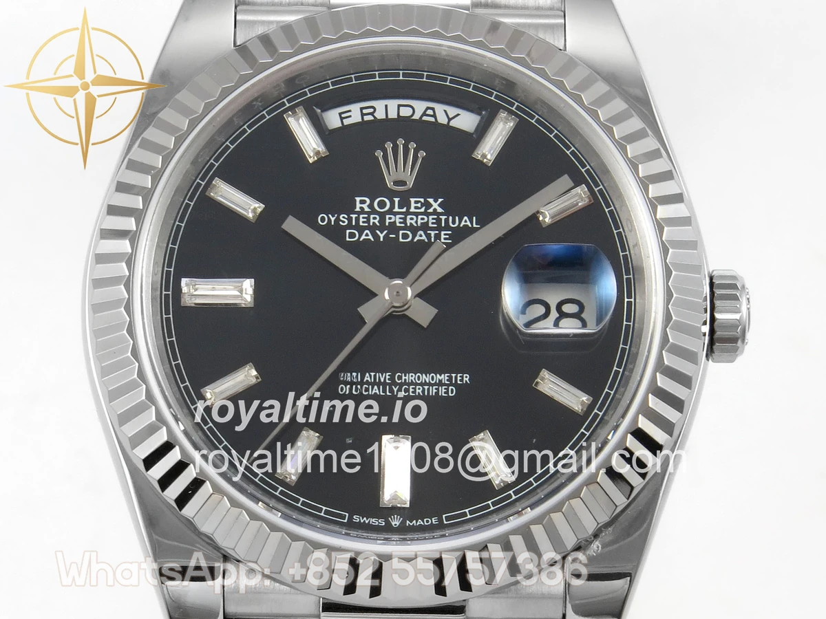 Rolex Day Date 40 SS TMF Black Crystal Dial on President Bracelet VR3255 (Weighted) 208g - Image 2