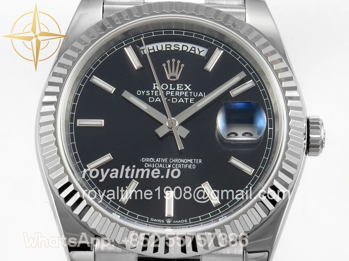 Rolex Day Date 40 SS TMF Black Stick Dial on President Bracelet VR3255 (Weighted) 208g - Image 2