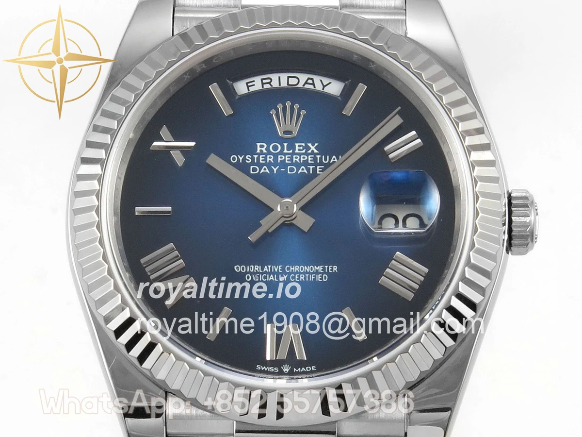 Rolex Day Date 40 SS TMF Blue Ombre Roman Dial on President Bracelet VR3255 (Weighted) 208g - Image 2