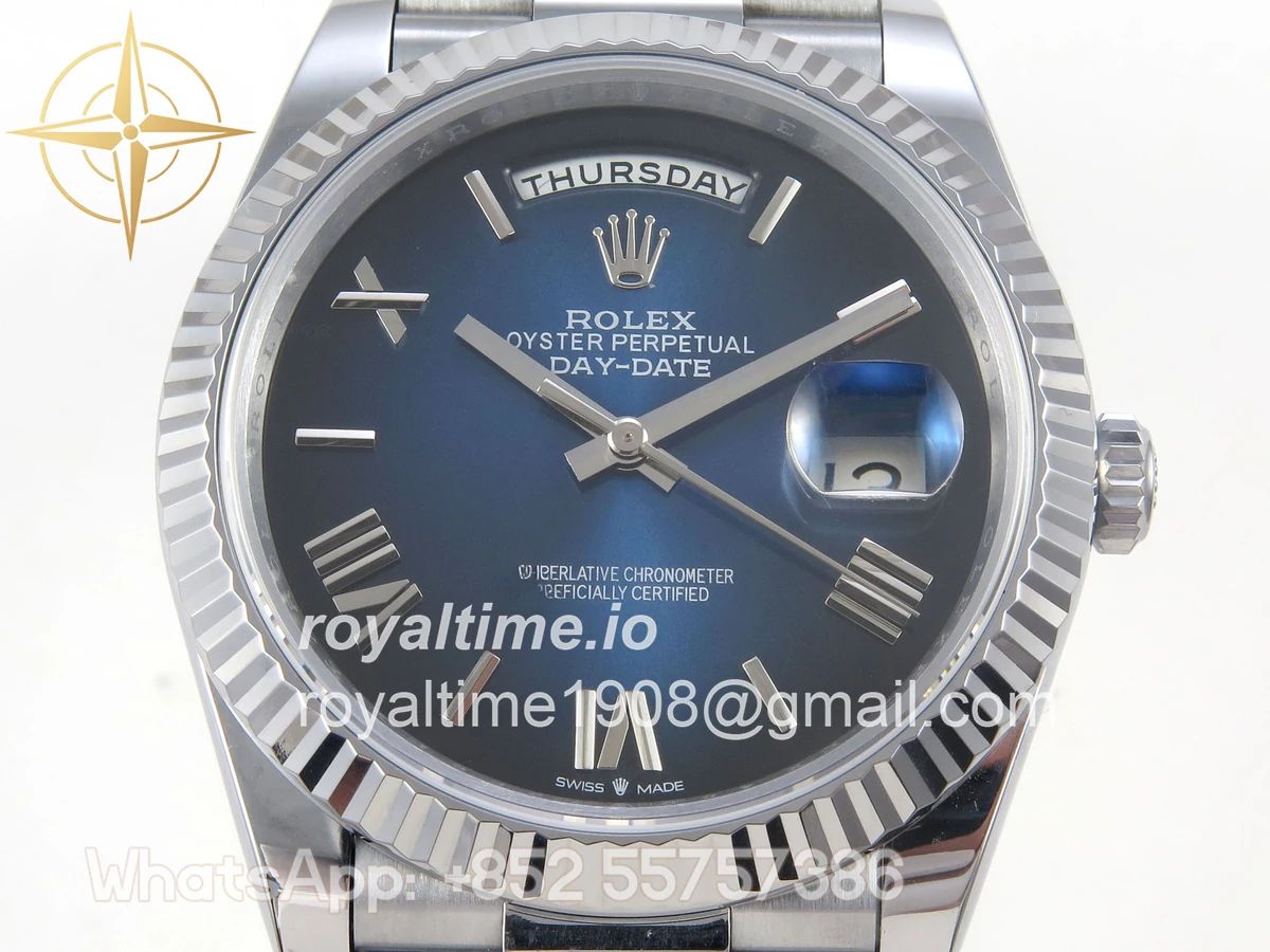 Rolex Day Date 40 SS TMF Blue Roman Dial on President Bracelet VR3255 (220g) - Image 2