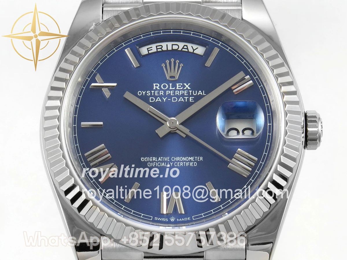 Rolex Day Date 40 SS TMF Blue Roman Dial on President Bracelet VR3255 (Weighted) 208g - Image 2