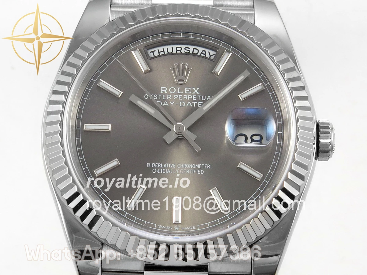 Rolex Day Date 40 SS TMF Gray Stick Dial on President Bracelet VR3255 (Weighted) 208g - Image 2