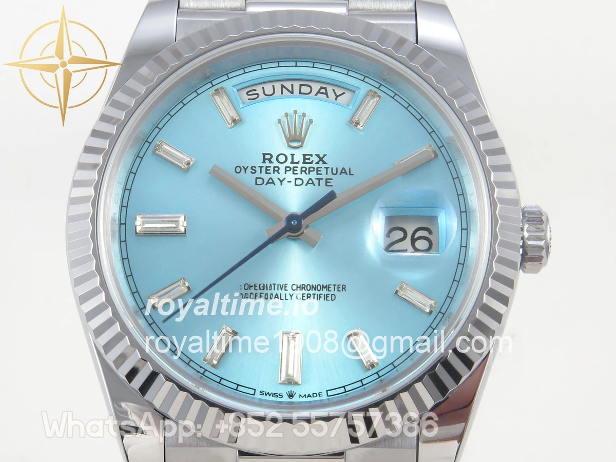 Rolex Day Date 40 SS TMF Ice Blue Crystal Dial on President Bracelet VR3255 (220g) - Image 2