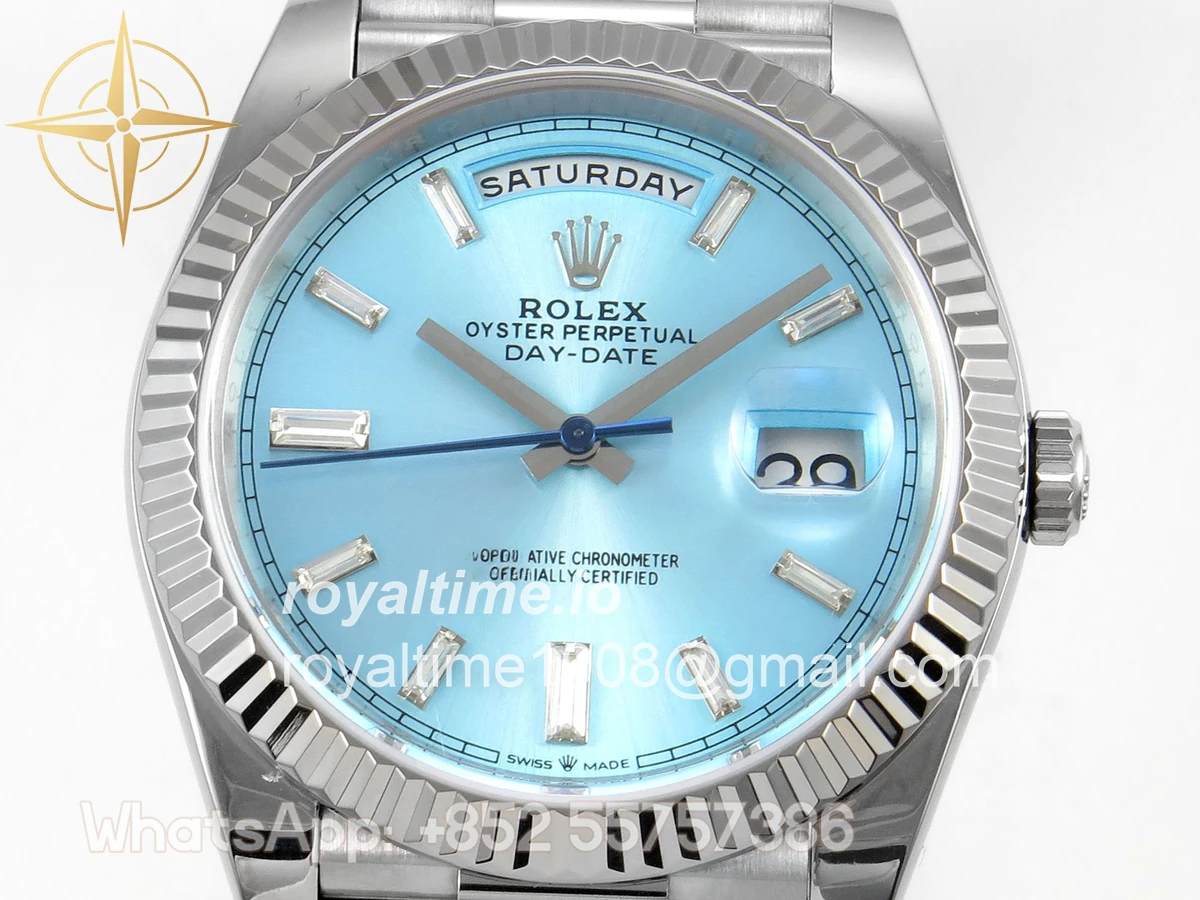 Rolex Day Date 40 SS TMF Ice Blue Crystal Dial on President Bracelet VR3255 (Weighted) 208g - Image 2