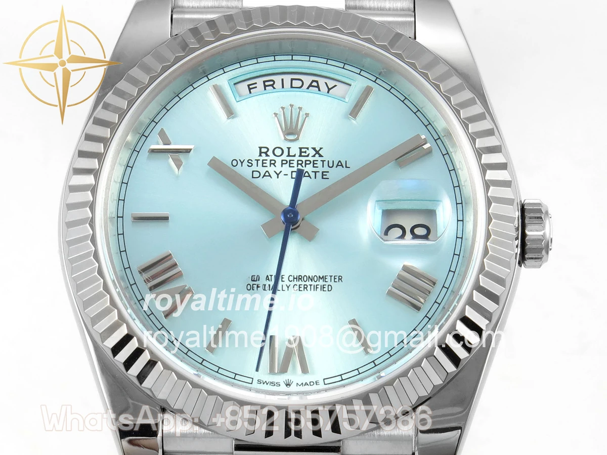 Rolex Day Date 40 SS TMF Ice Blue Roman Dial on President Bracelet VR3255 (Weighted) 208g - Image 2