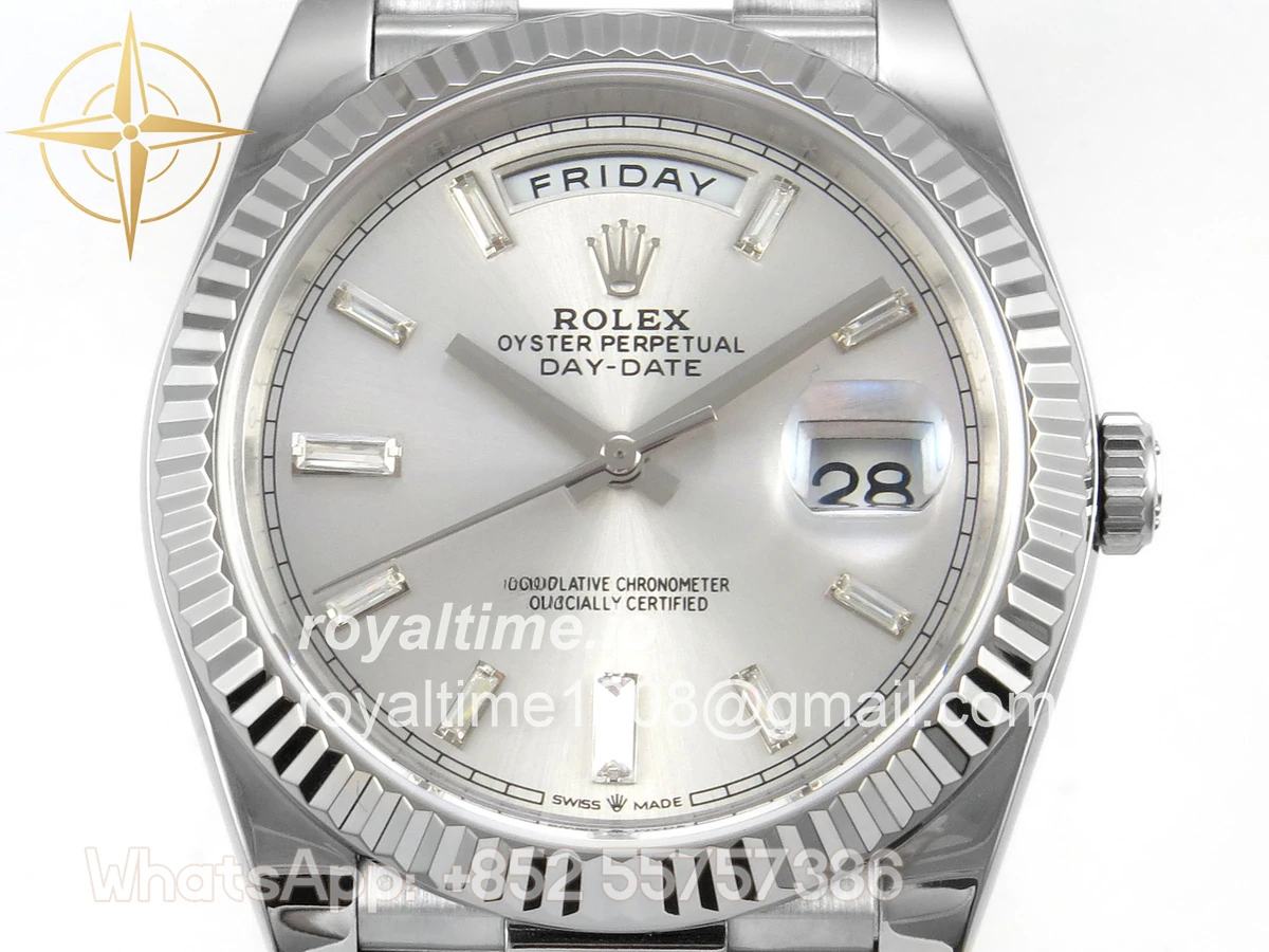 Rolex Day Date 40 SS TMF Silver Crystal Dial on President Bracelet VR3255 (Weighted) 208g - Image 2