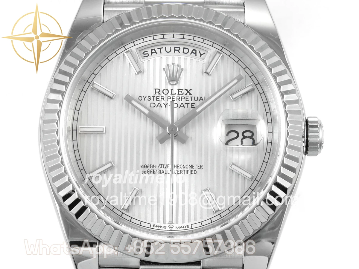 Rolex Day Date 40 SS TMF Silver Textured Stick Dial on President Bracelet VR3255 (Weighted) 208g - Image 2