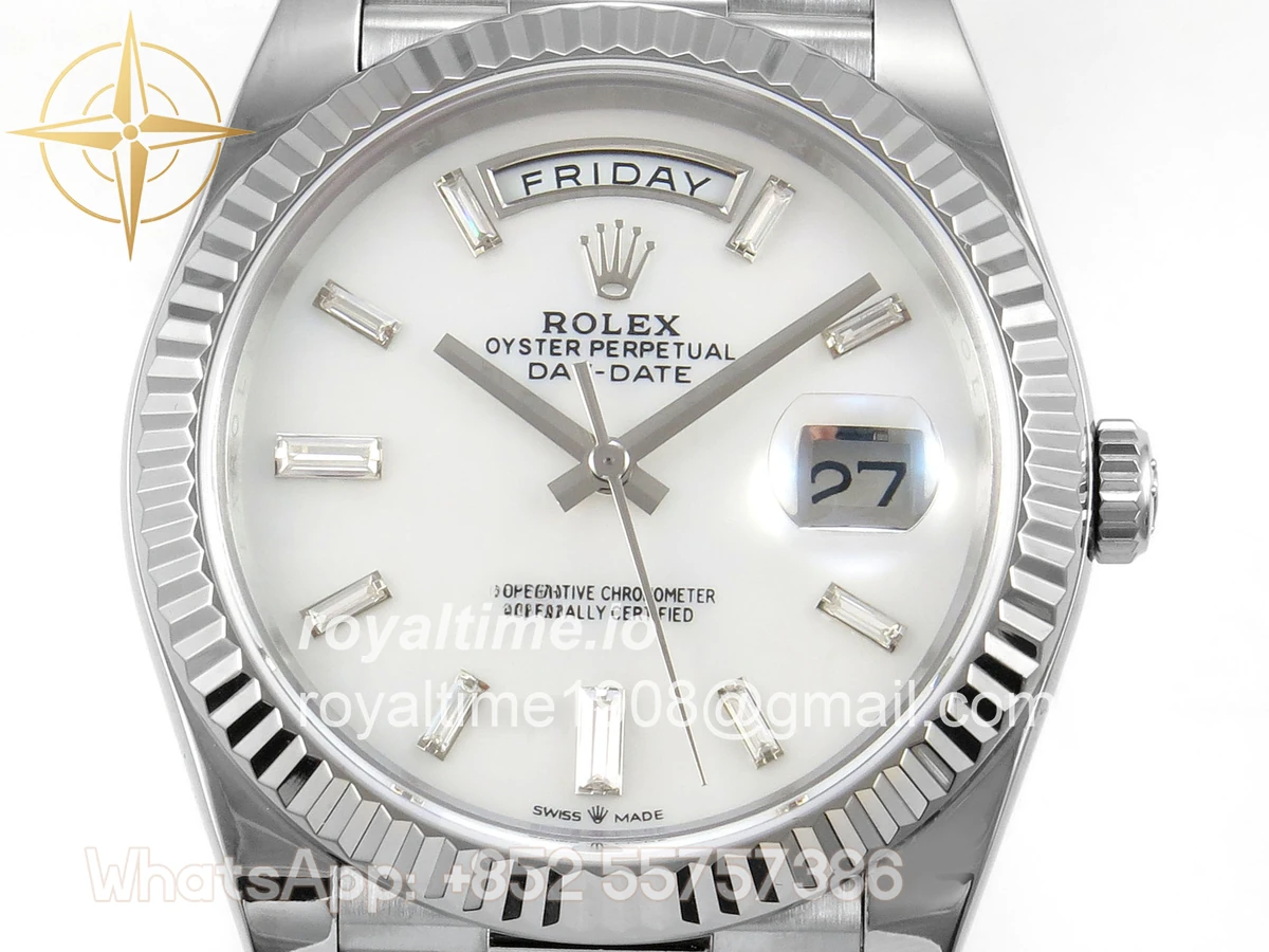 Rolex Day Date 40 SS TMF White MOP Crystal Dial on President Bracelet VR3255 (Weighted) 208g - Image 2