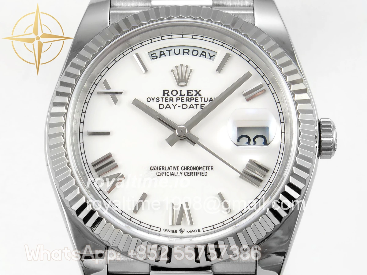 Rolex Day Date 40 SS TMF White Roman Dial on President Bracelet VR3255 (Weighted) 208g - Image 2