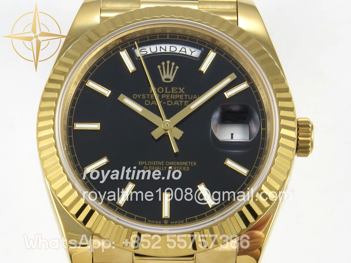 Rolex Day Date 40 YG 228238 QF Black Stick Dial on President Bracelet A2836 V6 (200g) - Image 2