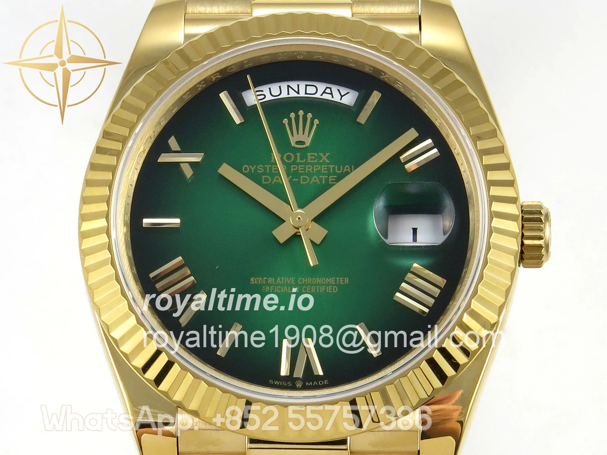Rolex Day Date 40 YG 228238 QF Green Ombre Roman Dial on President Bracelet A2836 V6 (200g) - Image 2