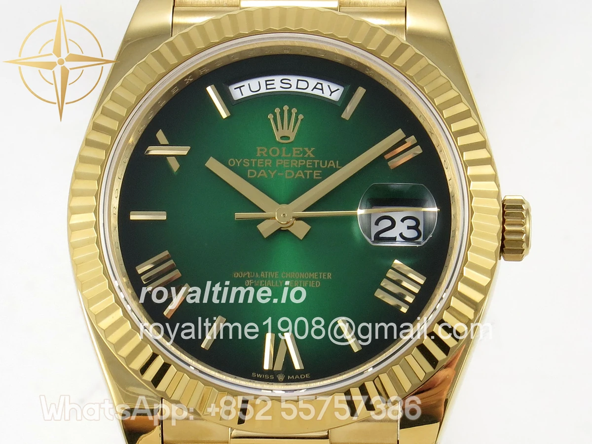 Rolex Day Date 40 YG 228238 QF Green Ombre Roman Dial on President Bracelet VR3255 V8 (190g) - Image 2