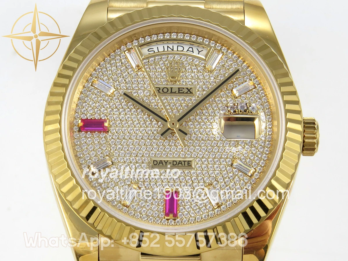 Rolex Day Date 40 YG 228238 QF Pave Diamond And Ruby Dial on President Bracelet A2836 V6 (200g) - Image 2