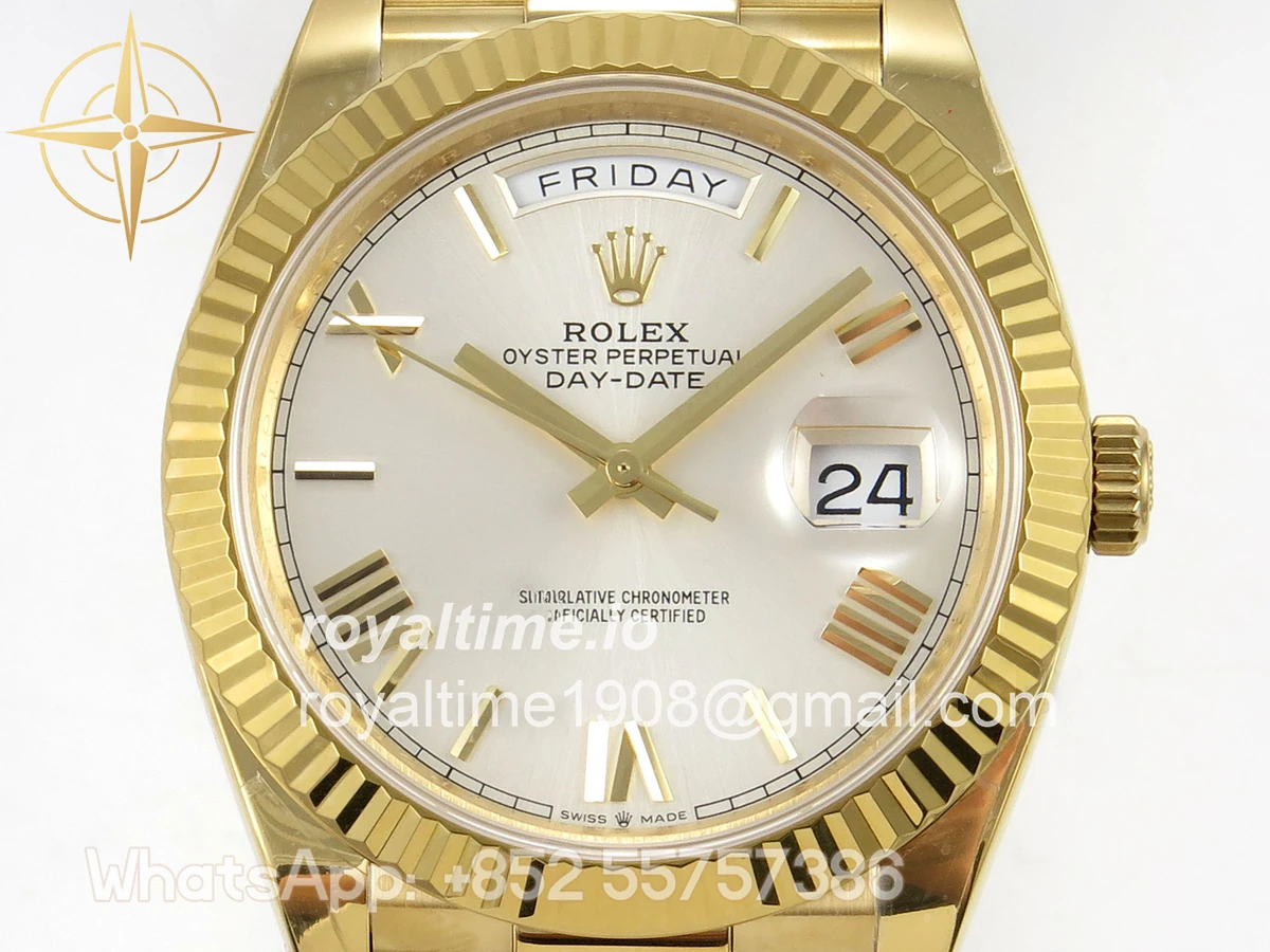 Rolex Day Date 40 YG 228238 QF Silver Roman Dial on President Bracelet A2836 V6 (200g) - Image 2