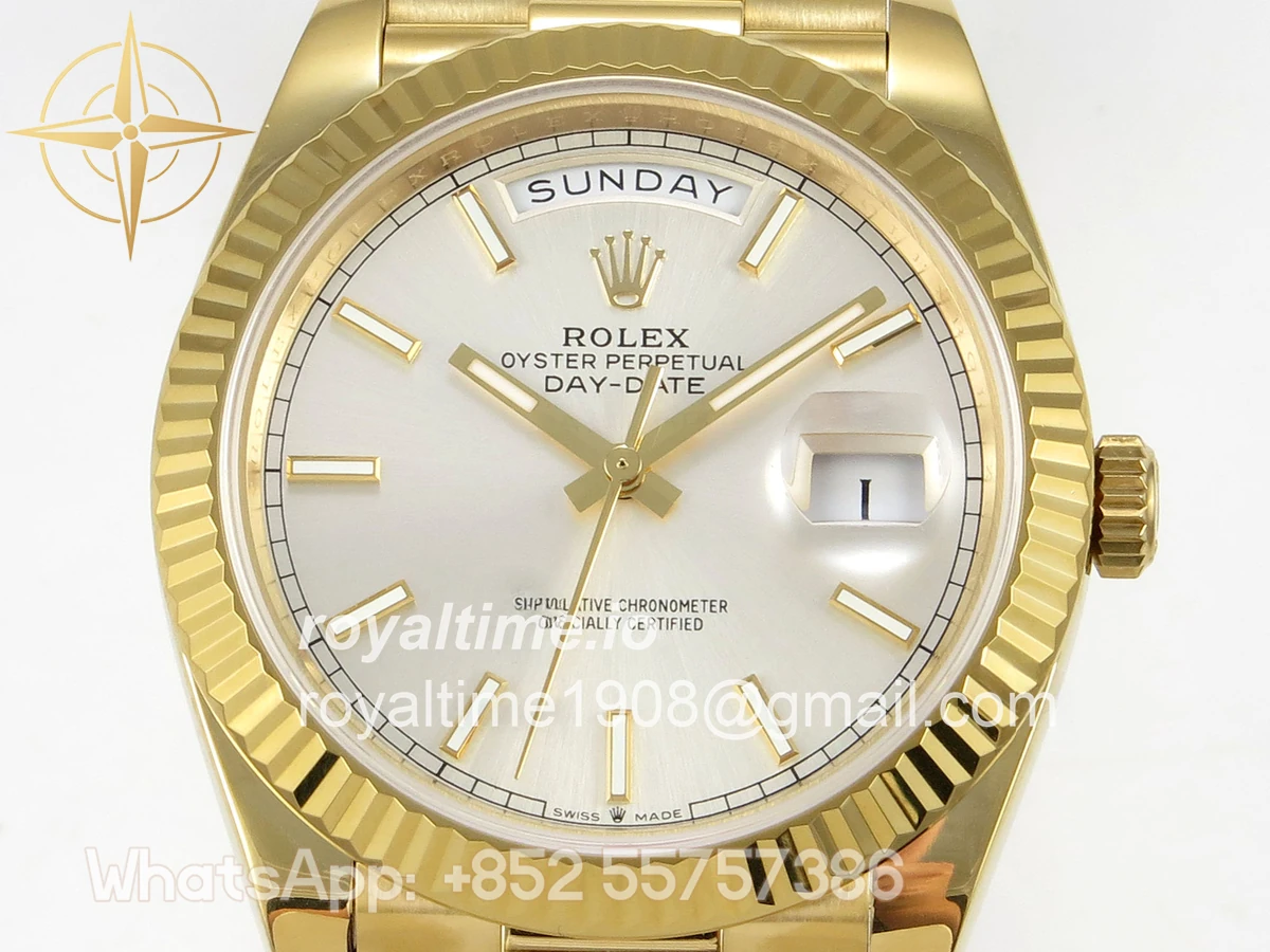 Rolex Day Date 40 YG 228238 QF Silver Stick Dial on President Bracelet A2836 V6 (200g) - Image 2