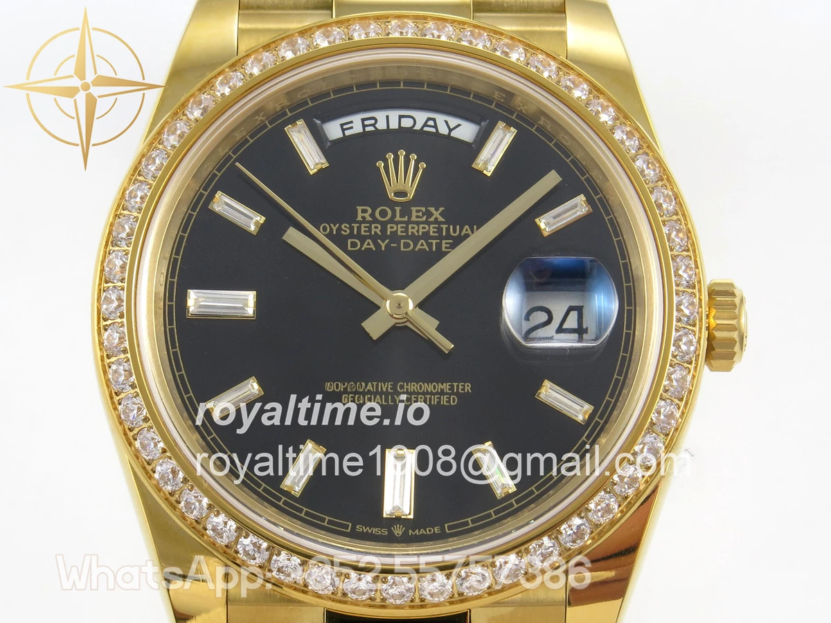 Rolex Day Date 40 YG TMF Black Crystal Dial Diamonds Bezel on President Bracelet VR3255 (220g) - Image 2