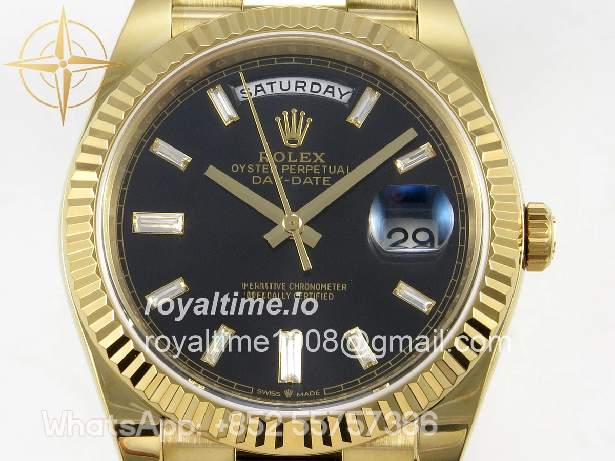 Rolex Day Date 40 YG TMF Black Diamonds Dial on President Bracelet VR3255 (Weighted) 208g - Image 2