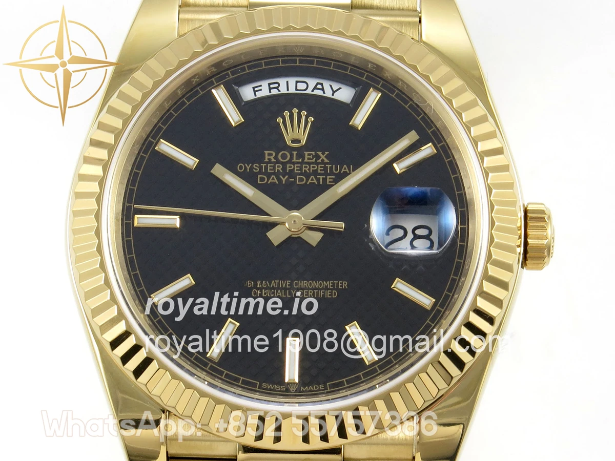 Rolex Day Date 40 YG TMF Black Textured Stick Dial on President Bracelet VR3255 - Image 2