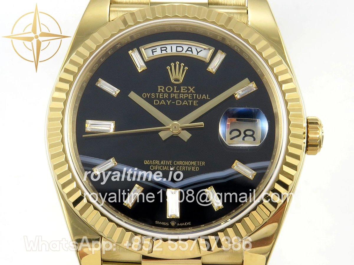Rolex Day Date 40 YG TMF Black Wave Diamonds Dial on President Bracelet VR3255 (Weighted) 208g - Image 2