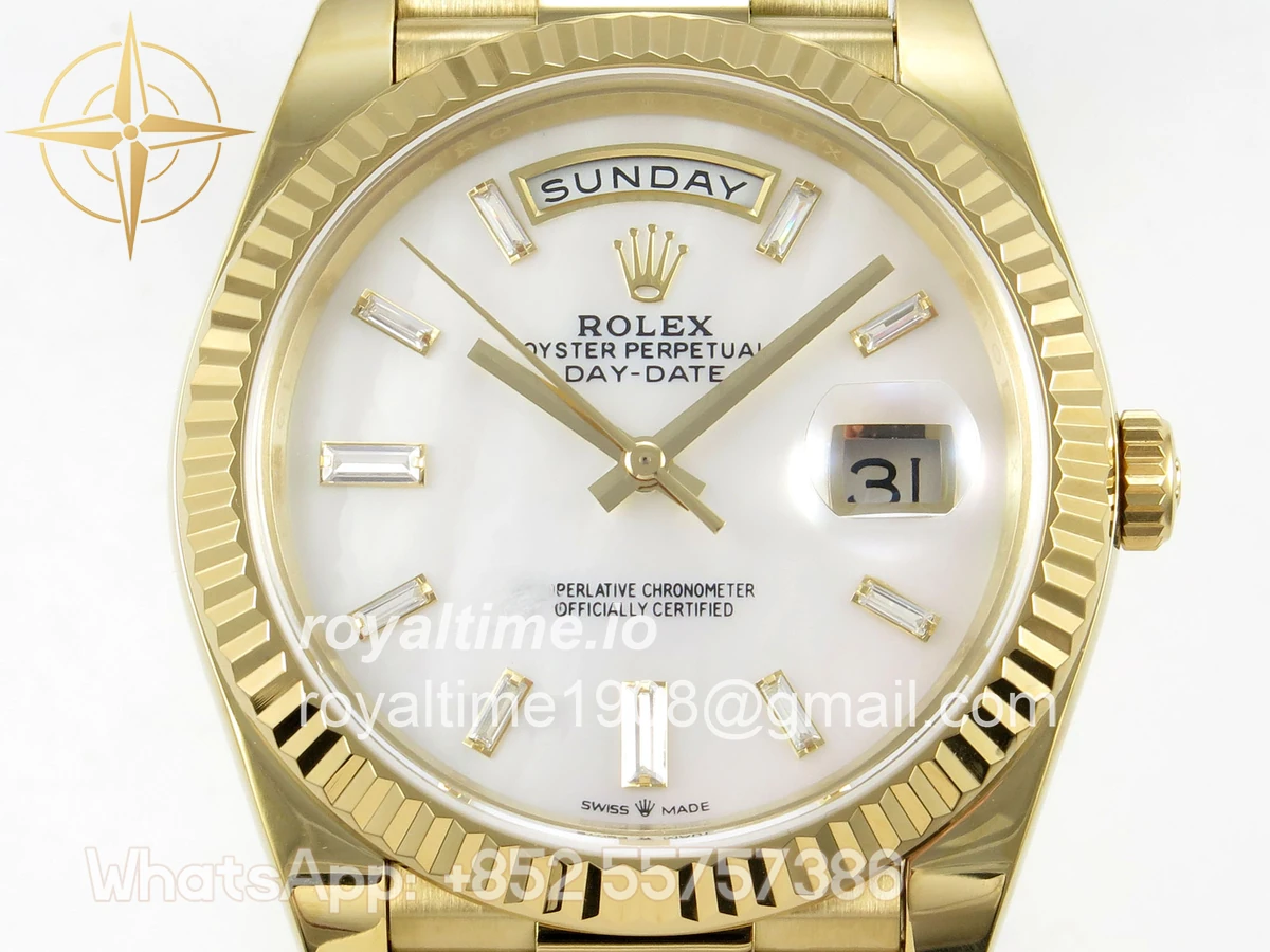 Rolex Day Date 40 YG TMF White MOP Diamonds Dial on President Bracelet VR3255 (Weighted) 208g - Image 2