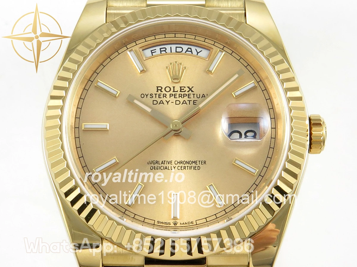 Rolex Day Date 40 YG TMF YG Stick Dial on President Bracelet VR3255 (Weighted) 208g - Image 2