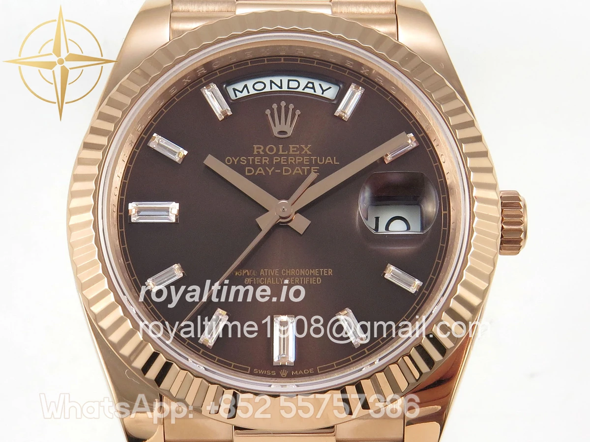 Rolex DayDate 40 RG QF 904L Steel Brown Crystal Dial on President Bracelet VR3255 V8 (Gain Weight) - Image 2