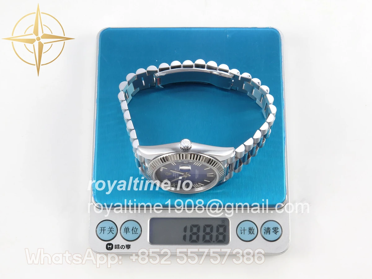 Rolex DayDate 40 SS QF 904L Steel Blue Ombre Roman Dial on President Bracelet VR3255 V8 (Gain Weight) - Image 2