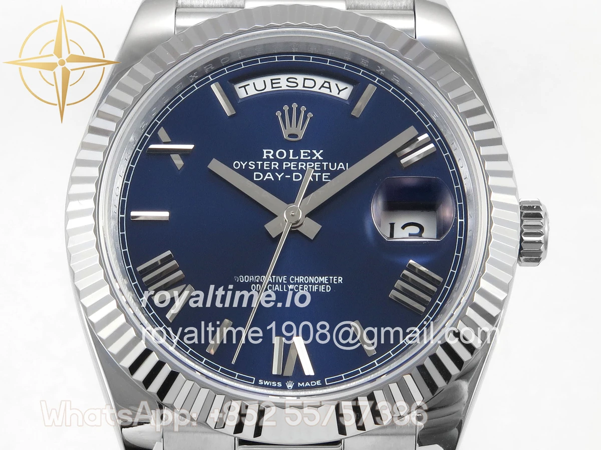 Rolex DayDate 40 SS QF 904L Steel Blue Roman Dial on President Bracelet VR3255 V8 (Gain Weight) - Image 2