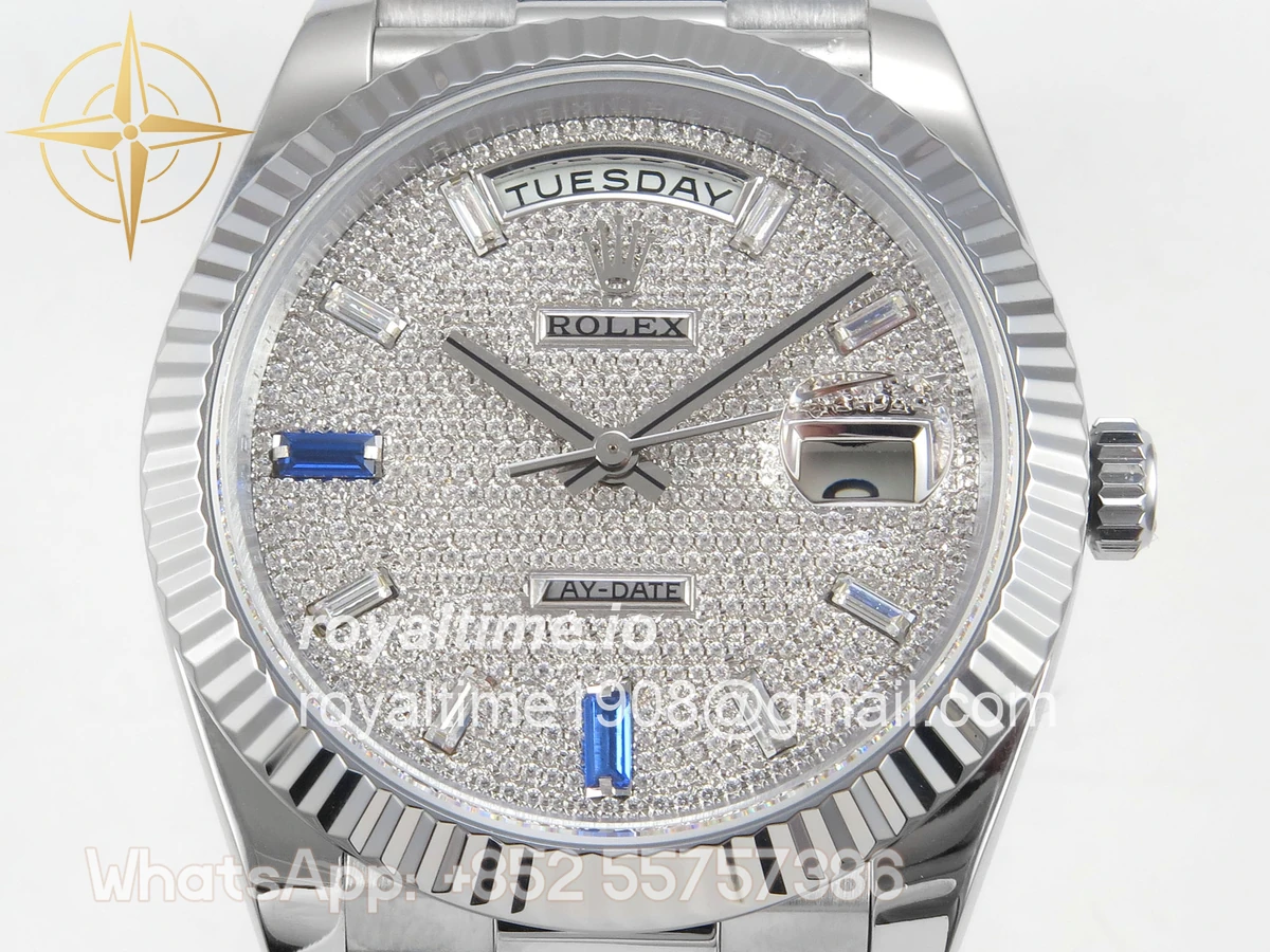 Rolex DayDate 40 SS QF 904L Steel Diamonds Dial on President Bracelet VR3255 V8 (Gain Weight) - Image 2