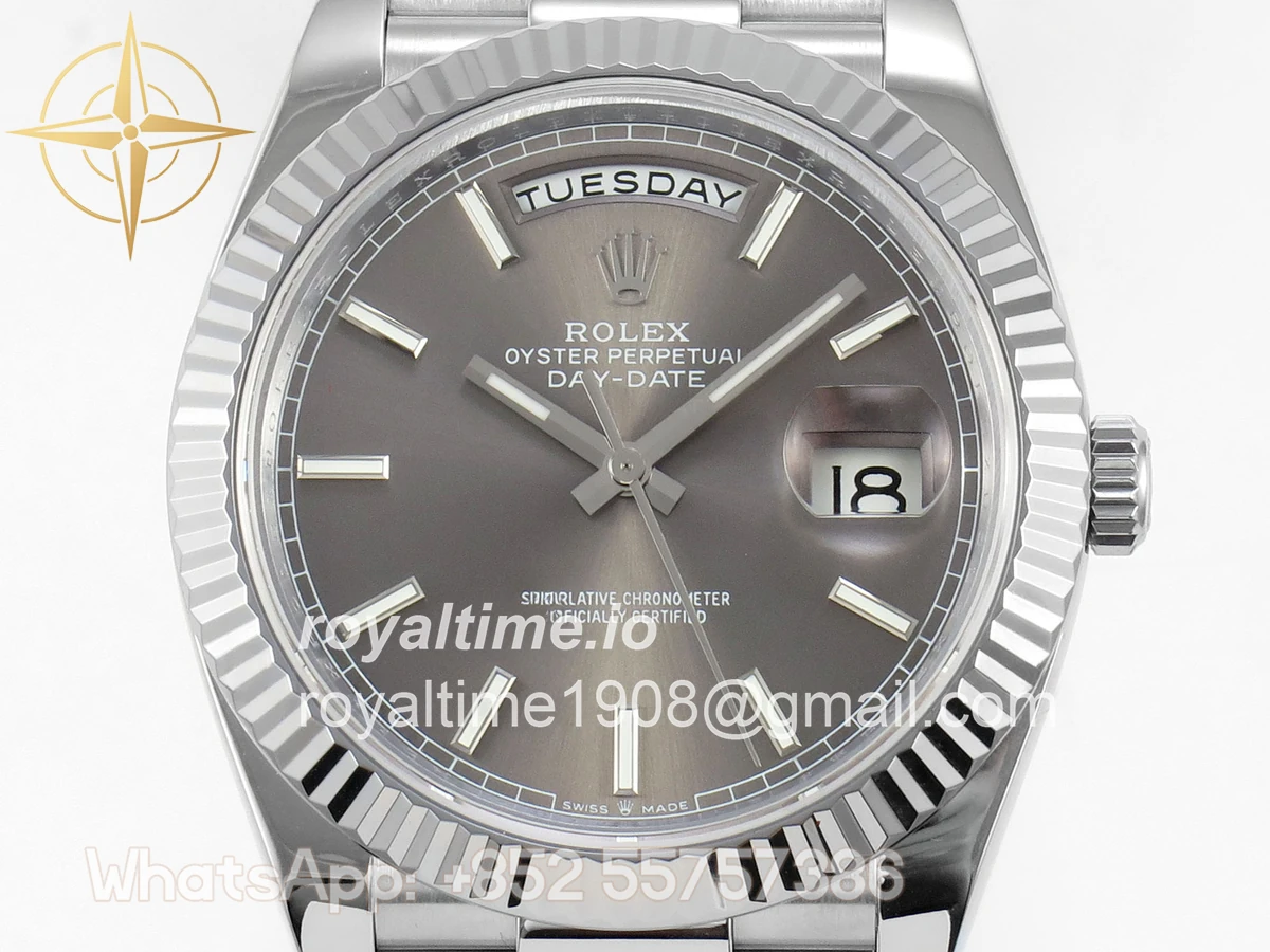Rolex DayDate 40 SS QF 904L Steel Gray Stick Dial on President Bracelet VR3255 V8 (Gain Weight) - Image 2