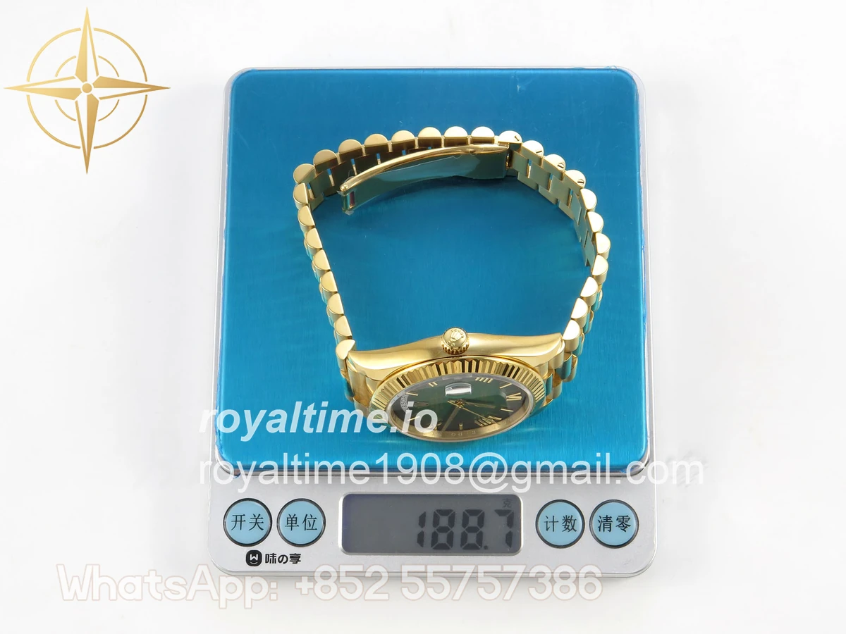 Rolex DayDate 40 YG QF 904L Steel Green Ombre Roman Dial on President Bracelet VR3255 V8 (Gain Weight) - Image 2