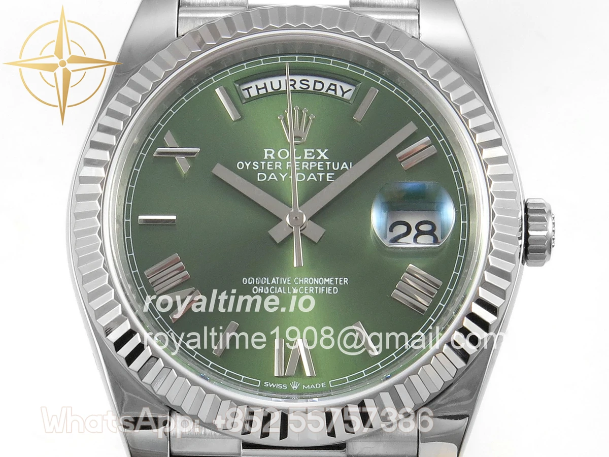 Rolex Day Date 40 SS TMF Green Roman Dial on President Bracelet VR3255 (Weighted) 208g - Image 2