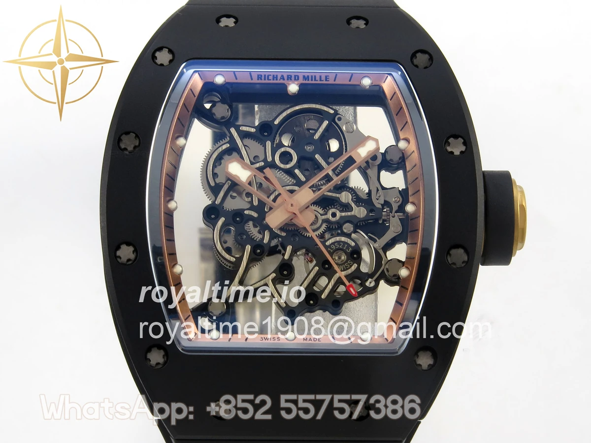 Richard Mille RM055 Black Ceramic APSF on RG Inner Bezel on Black Rubber Strap RMUL2 - Image 2