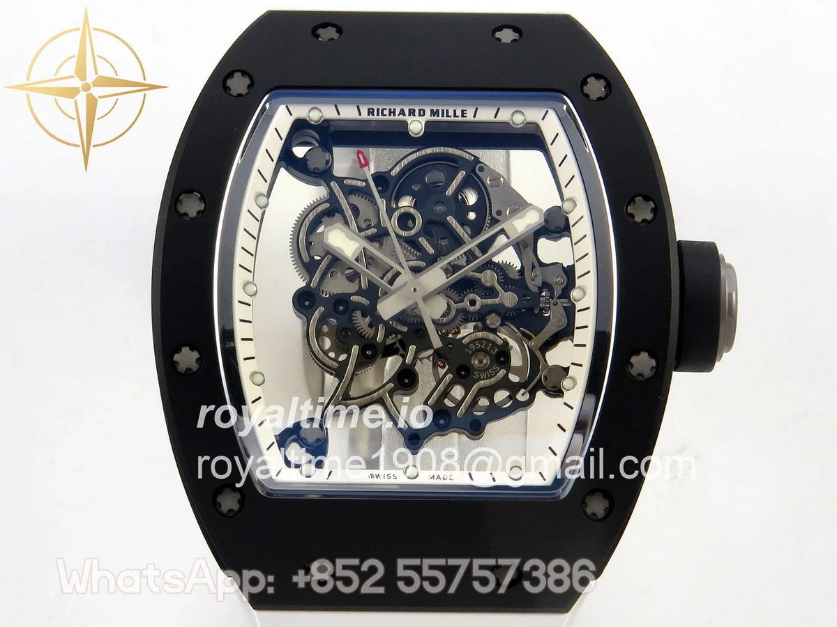 Richard Mille RM055 Black Ceramic APSF on White Inner Bezel on White Rubber Strap RMUL2 - Image 2