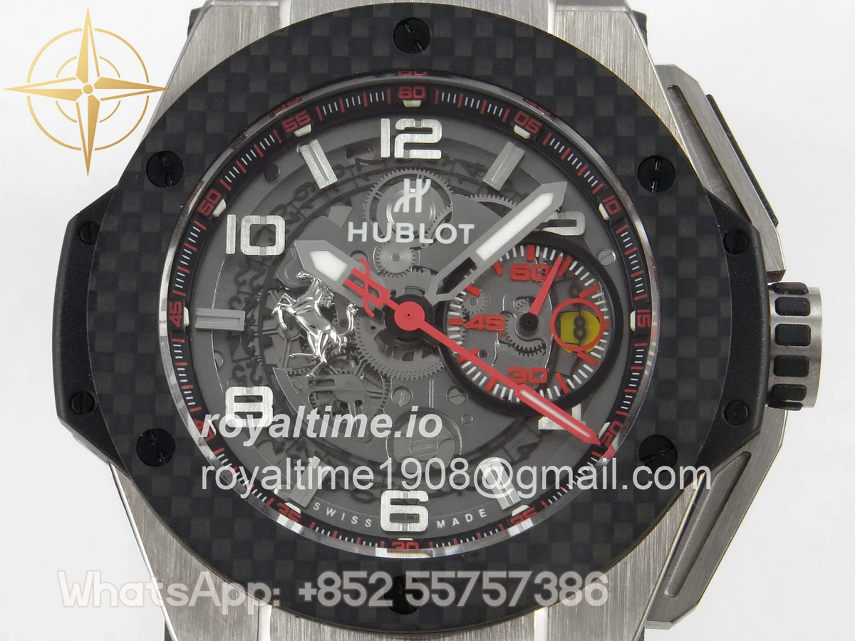 Hublot Big Bang Ferrari Titanium HBBF Carbon Fiber Bezel on Black Leather Strap A1241 - Image 2