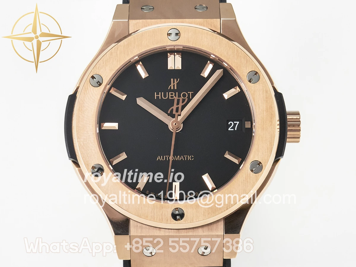 Hublot Classic Fusion 38mm RG JJF Black Dial on Black Gummy Leather Strap - Image 2