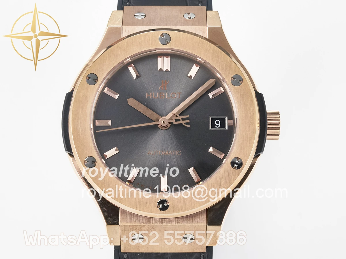 Hublot Classic Fusion 38mm RG JJF Gray Dial on Black Gummy Leather Strap - Image 2